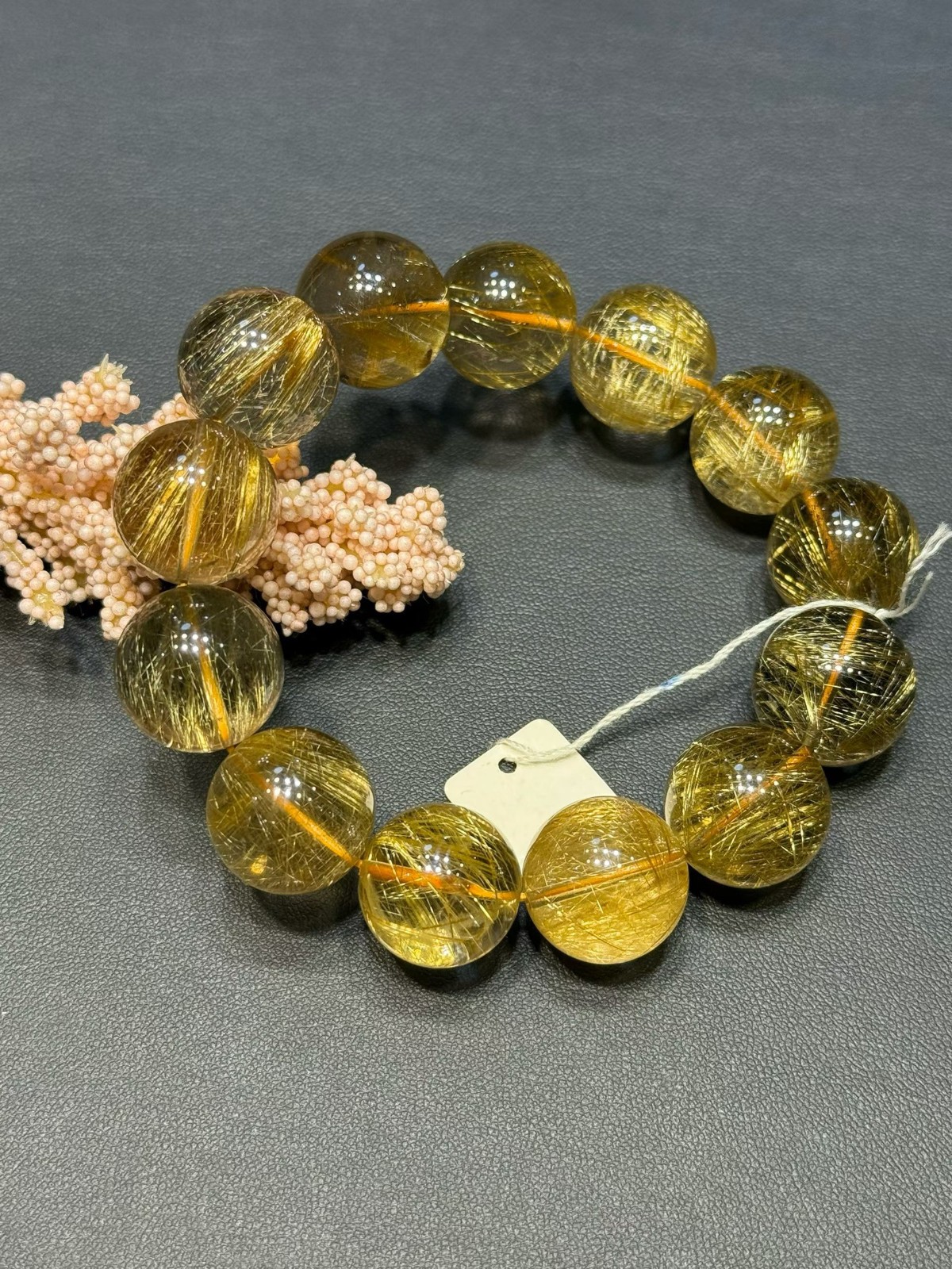 17mm+ High quality Top Natural Rutilated Quartz Energy Crystal Bracelet Healing