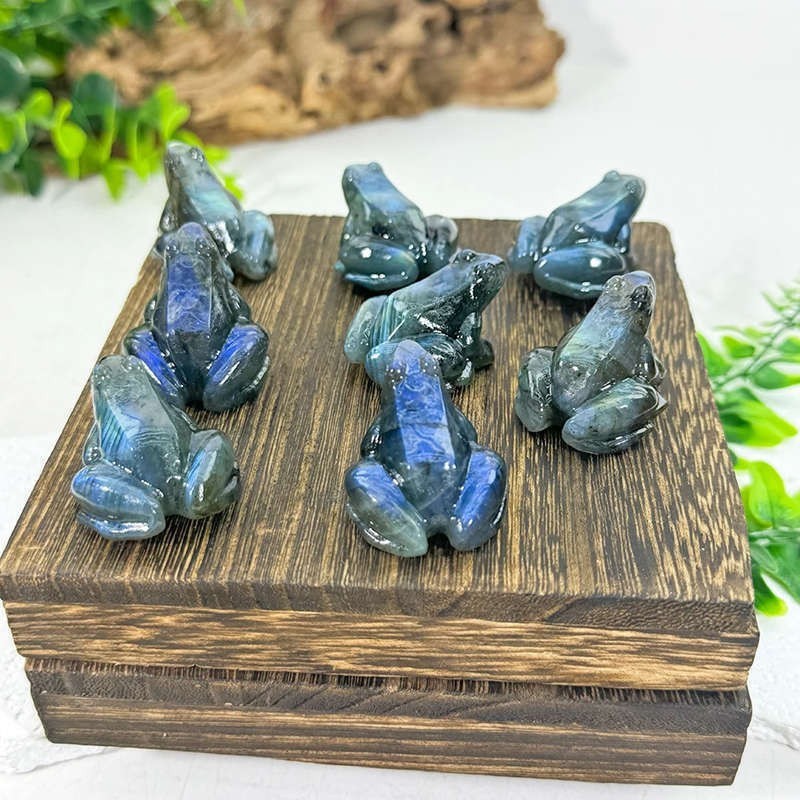 1pc Natural Labradorite Quartz Carved Frog Skull Crystal Reiki Decor
