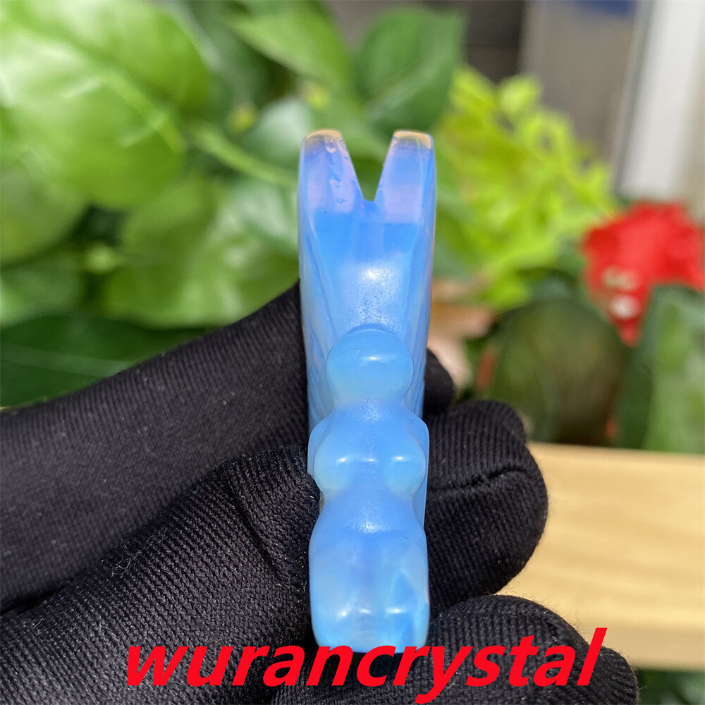 A+ 1.7″ Blue Opalite Butterfly fairy Carved Quartz crystal skull point gift 1pc