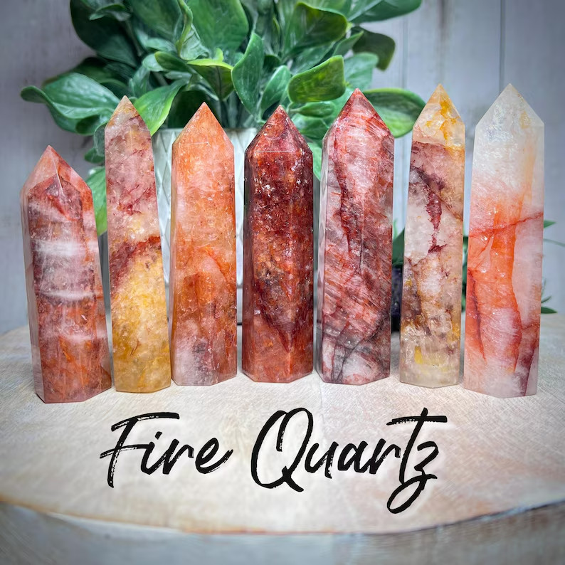 Fire Quartz Red Hematoid Tower Point Obelisk Healing Reiki Crystal Specimens