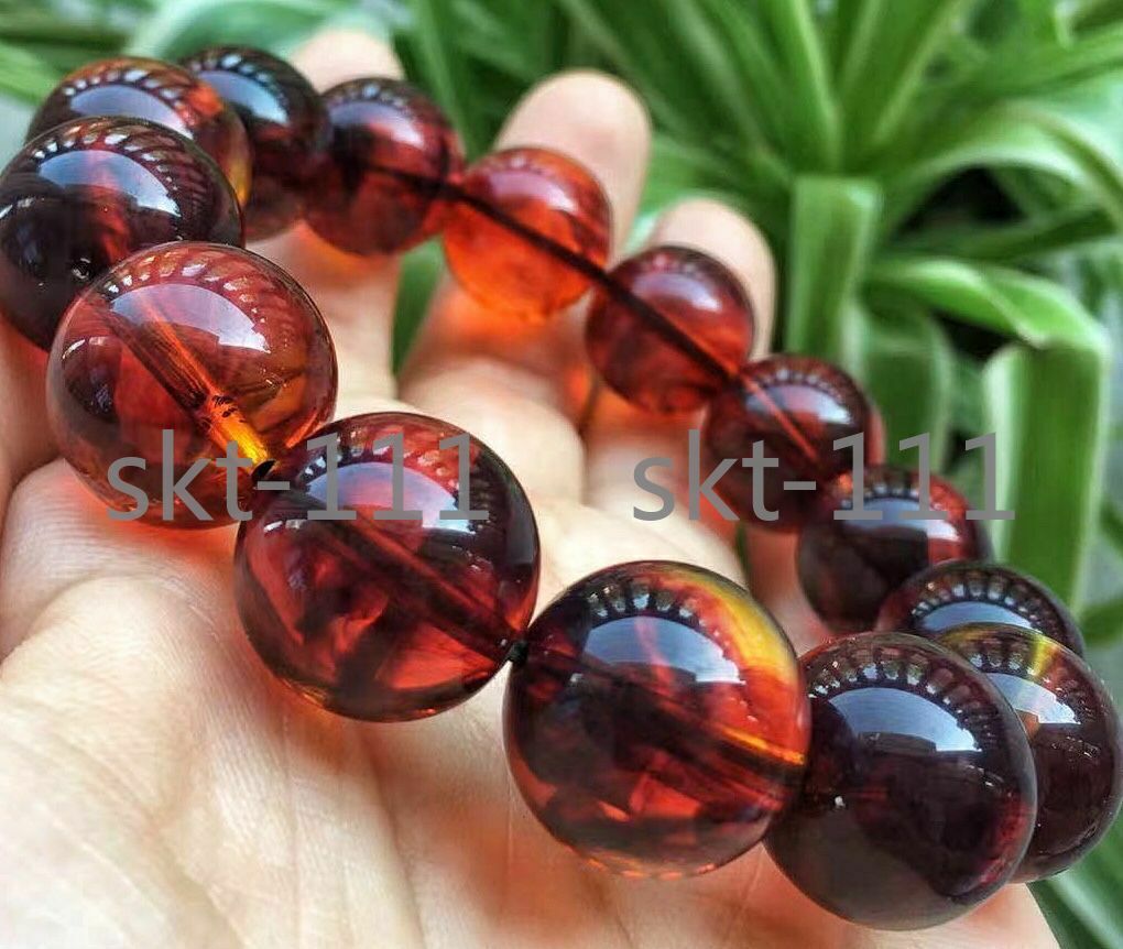 Certified 10- 22mm Natural Red Mexico Sky Blue Amber Beads Stretch Bracelet