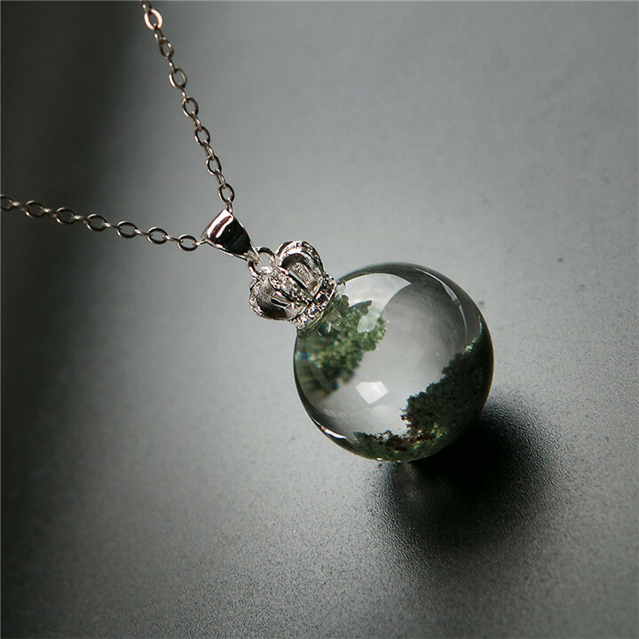 AAAAA Natural Green Phantom Quart Crystal Pendant Sphere Round Beads Necklace