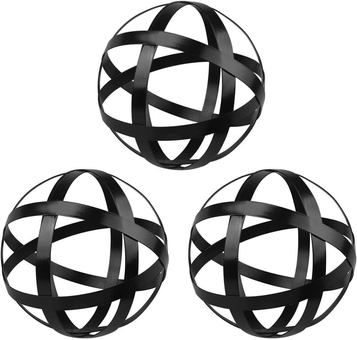 Black Decorative Sphere Set of 3 – Metal Ball Decoration – Band
