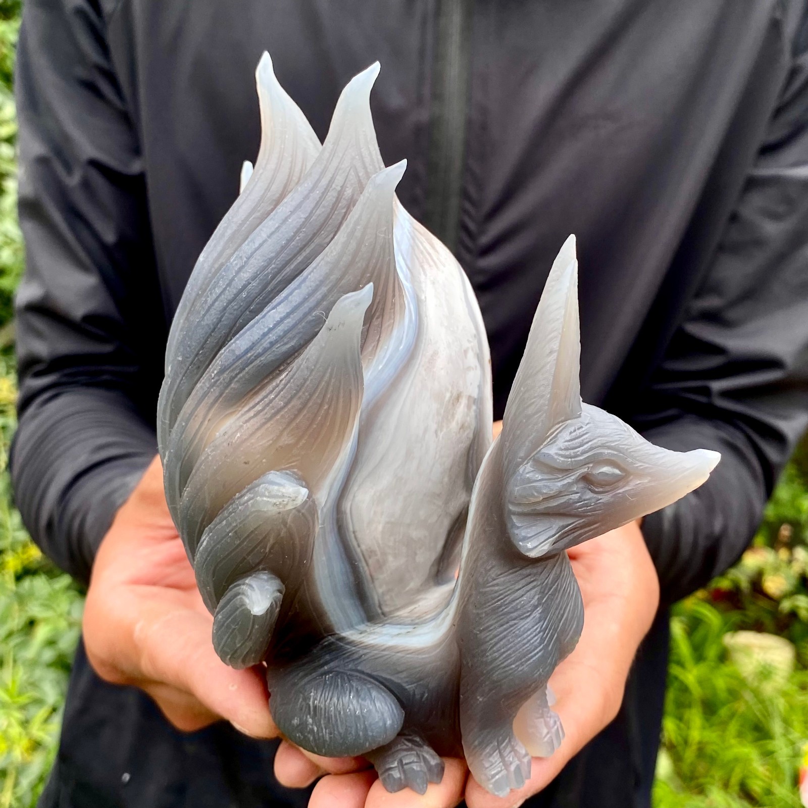 2LB Natural Amethyst Geode Hand Carved Nine-tailed Fox Quartz Crystal Decor
