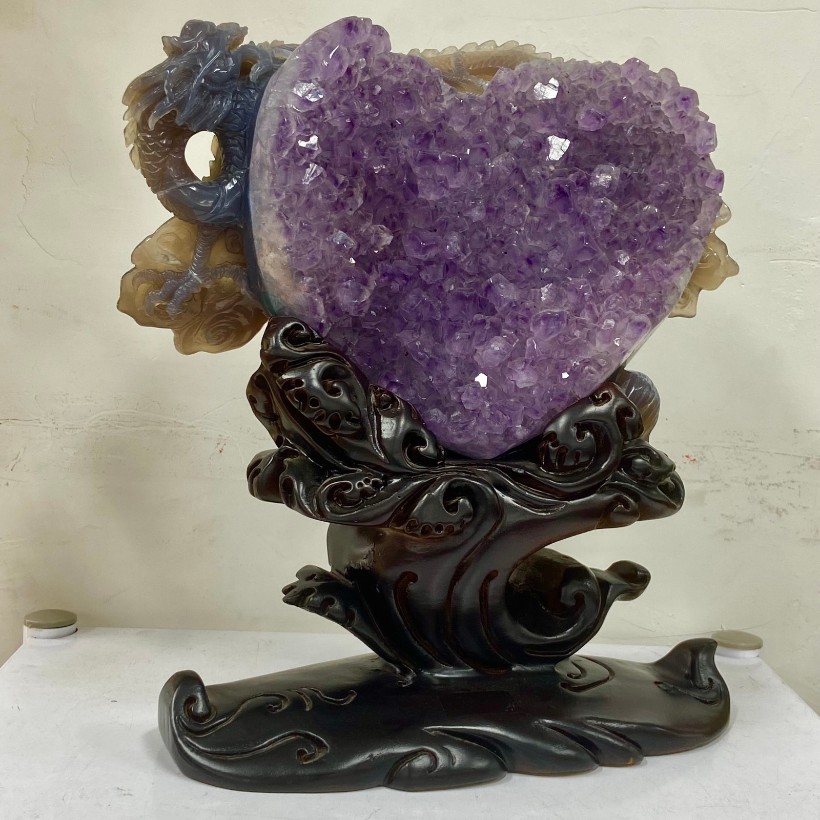 9.21LB Rare Natural Uruguay Amethyst Geode Quartz Crystal agate Carved Dragon