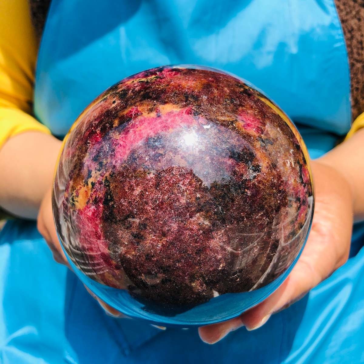 5.12 LB Natural Rhodonite Crystal Sphere Pink Black Healing Gem Stone 4779