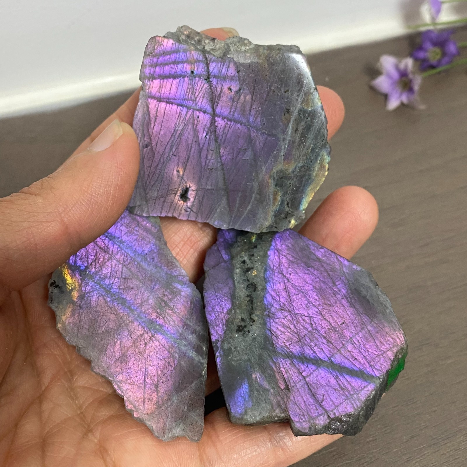 131g 3Pcs Top Labradorite Crystal Stone Rough Mineral Specimen Healing