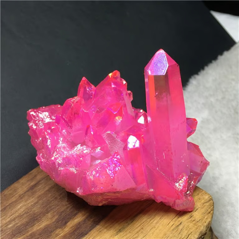 Pink Angel Aura Quartz Cluster Natural Pink Coated Crystal Geode Heart Chakra