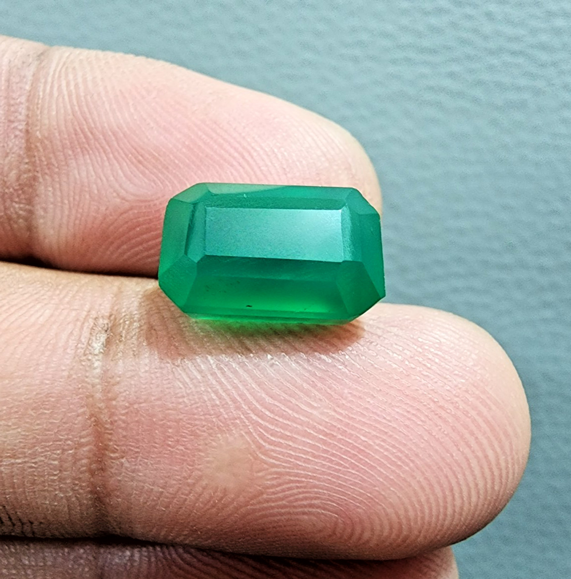 7 Ct Top Green Onyx Faceted Emerald Cut Loose Gemstone Jewelry Making For Ring