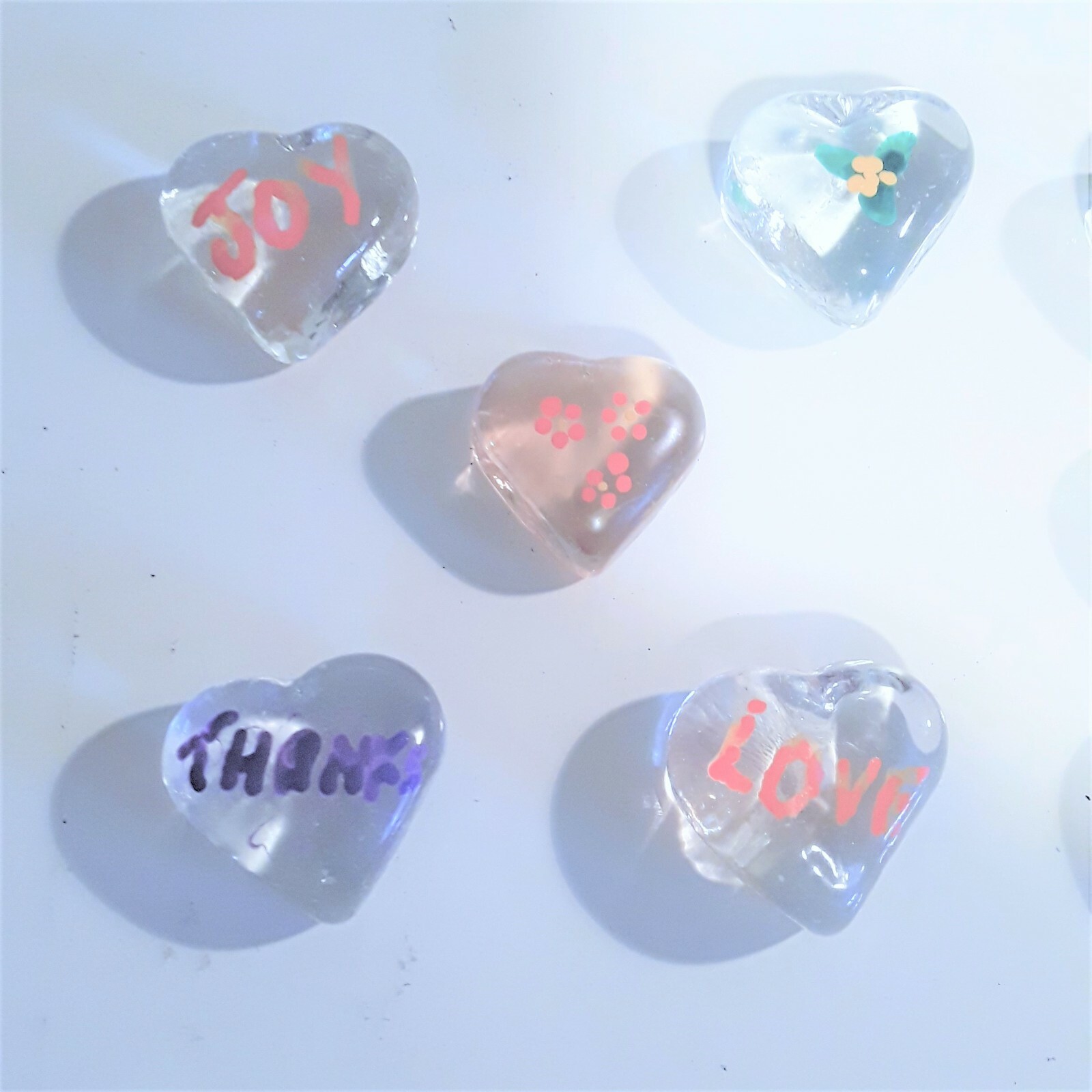 Gratitude Stone – Glass Heart Token Love Gift COLORS or CLEAR !