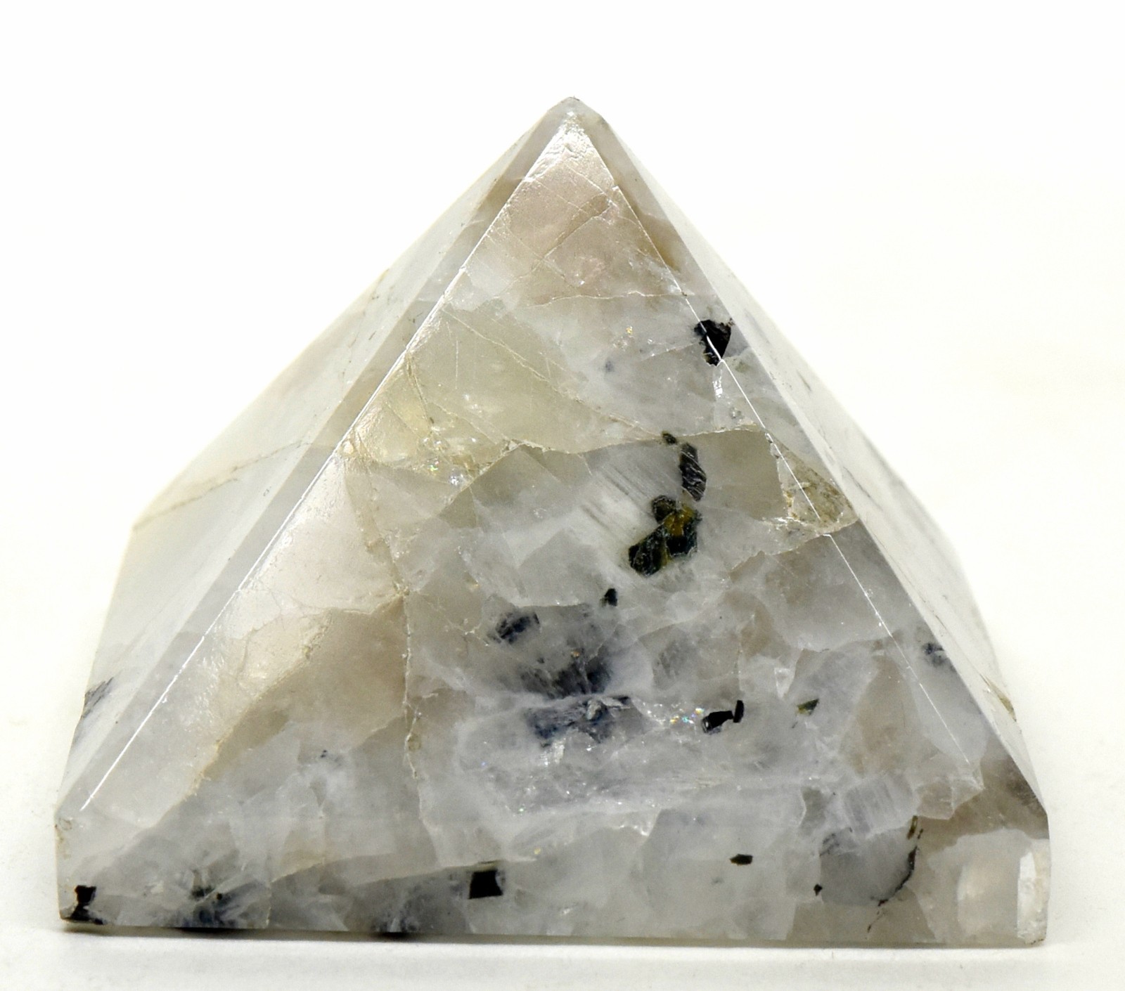 39mm Rainbow Moonstone Pyramid Polished Natural Sparkling Feldspar Stone – India