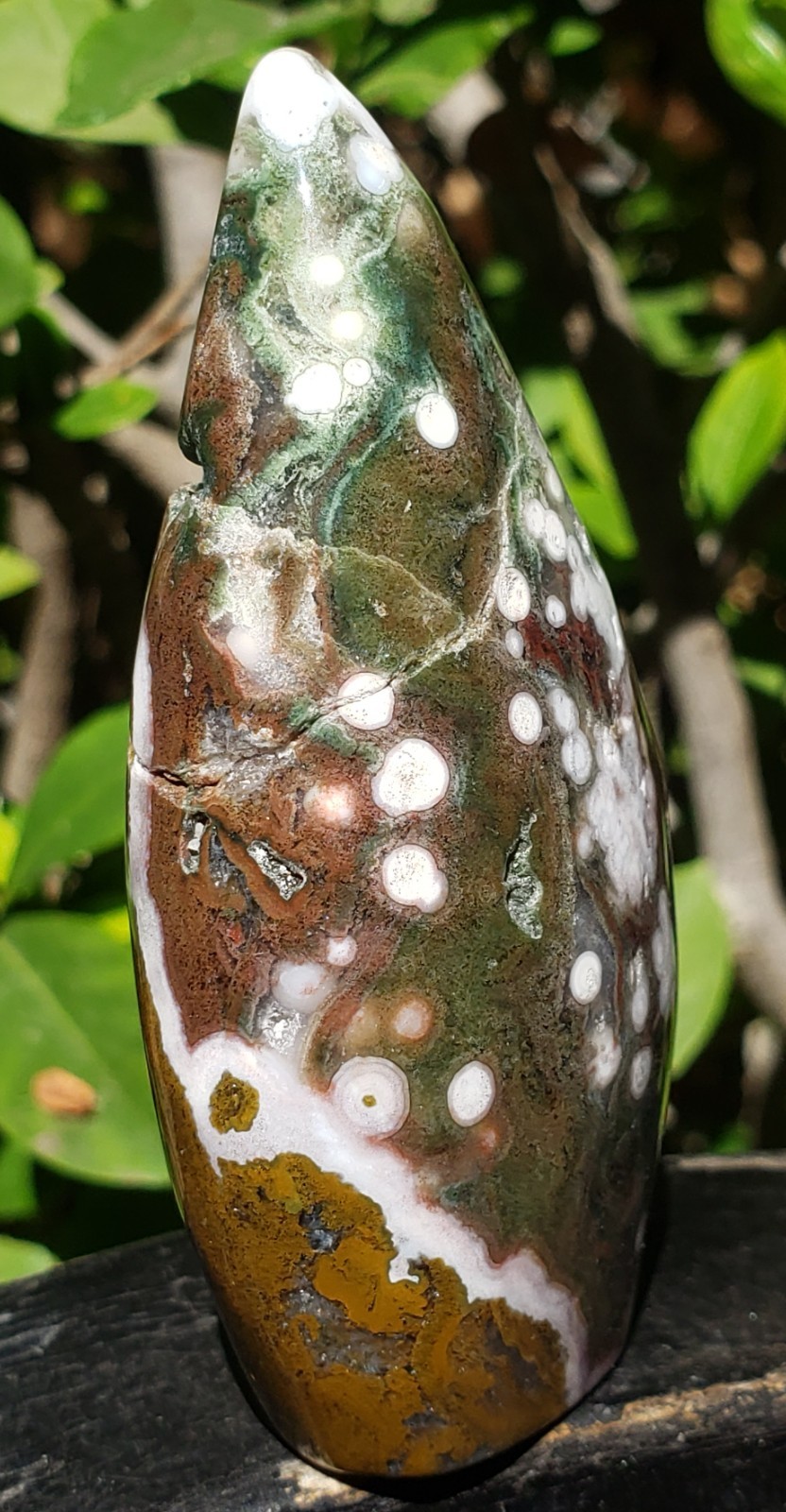 3″ Natural 8th Vein Orbicular Ocean Jasper Crystal Quartz UV Tear Free Form