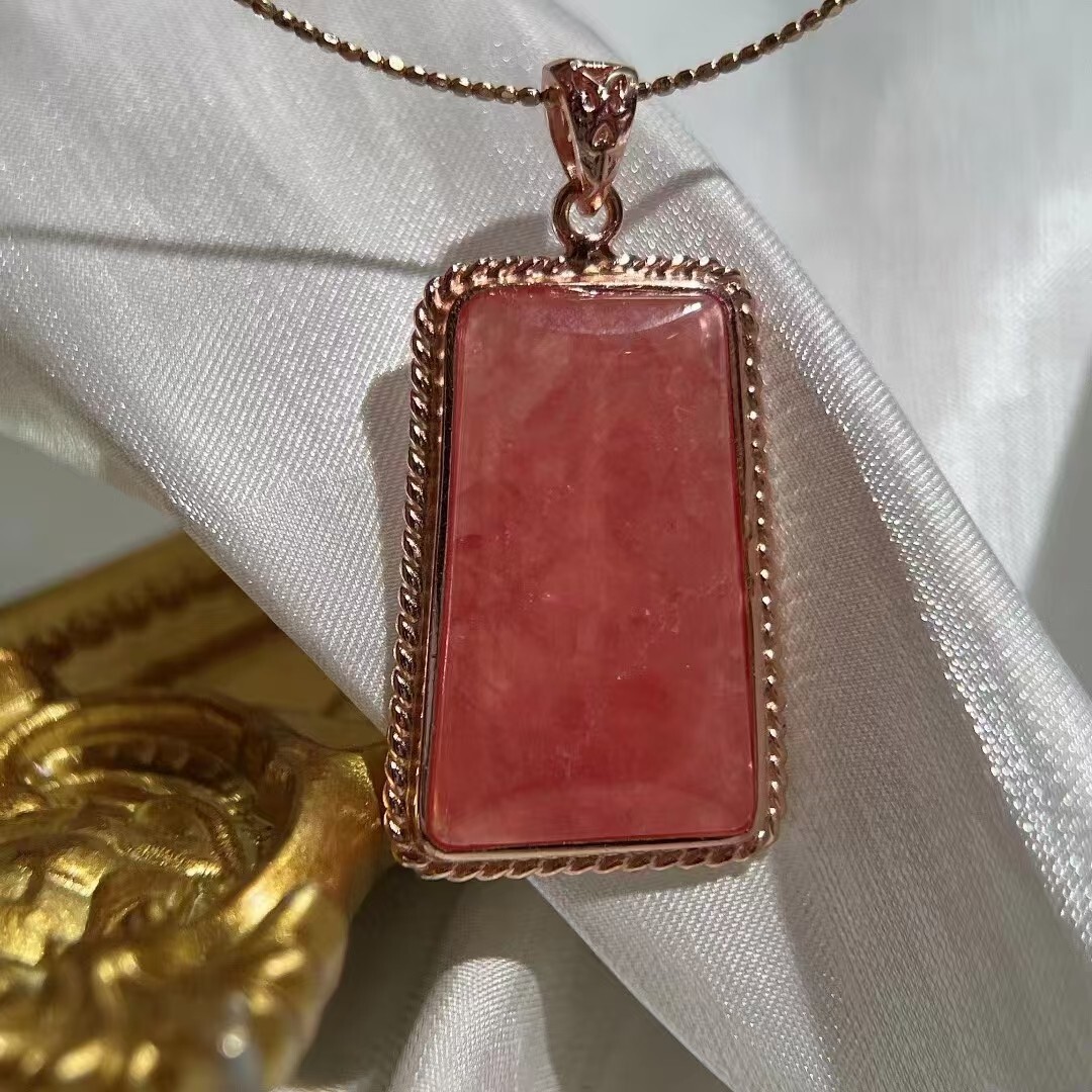 Natural Ice Rose Rhodochrosite Gemstone Pendant 925 AAAAA