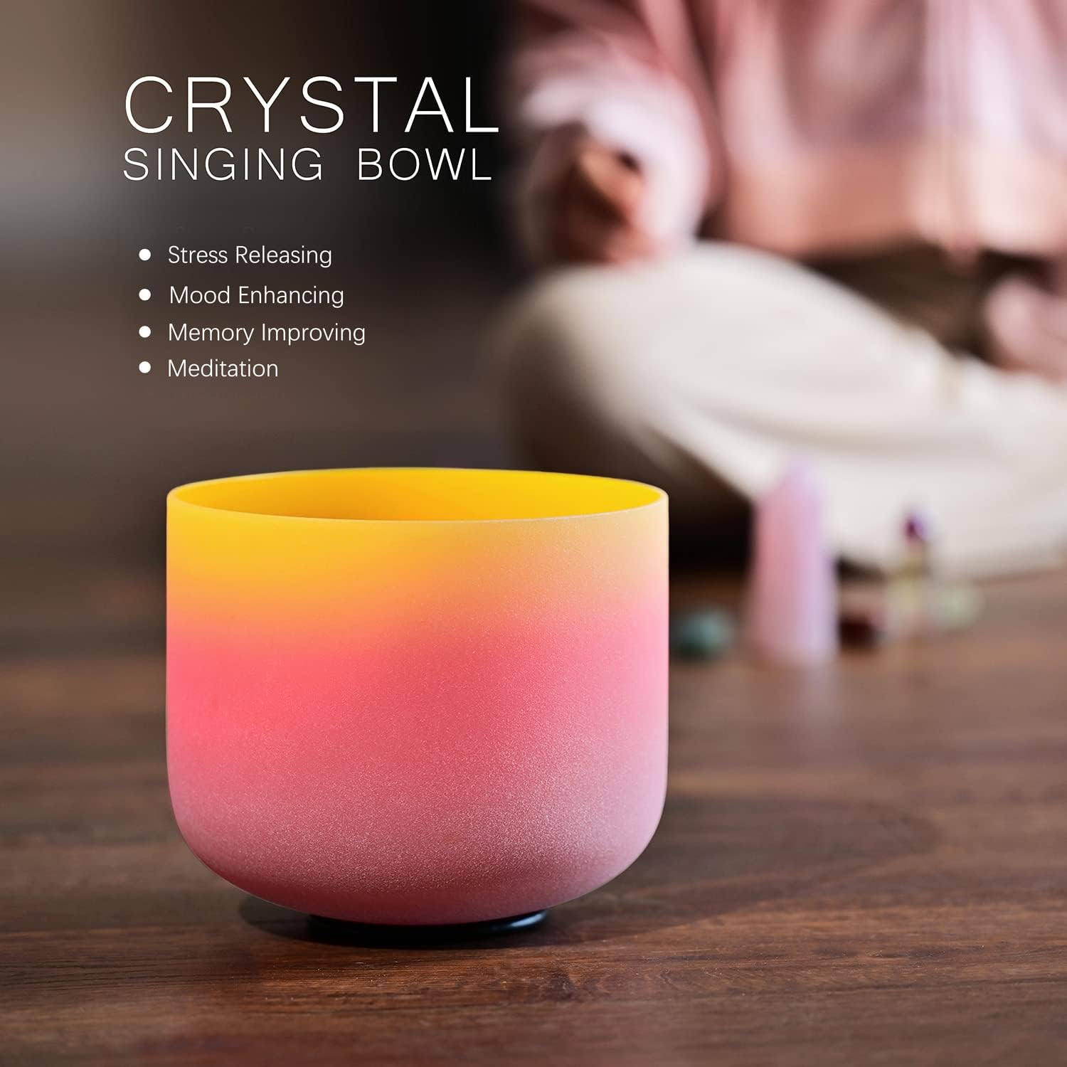 CVNC 440HZ 8 Inch Rainbow Colored E Note Solar Plexus Chakra Frosted Quartz