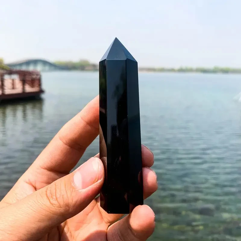Natural Black Obsidian Tower Point Healing Crystal Obelisk Gemstone Tower Wand