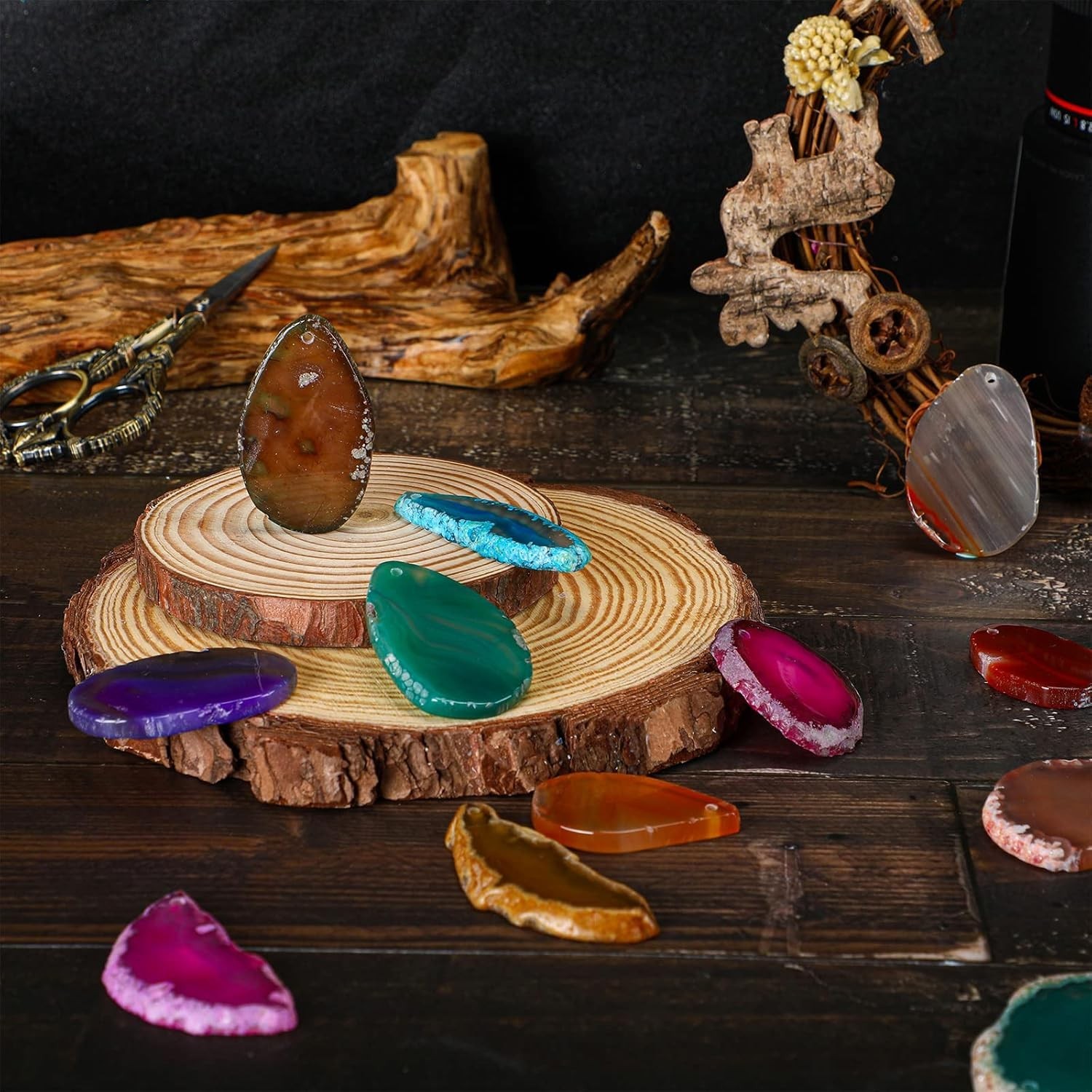 50 Pcs Agate Slice Crystals Bulk Polished Light Table Slices Irregular Healing C