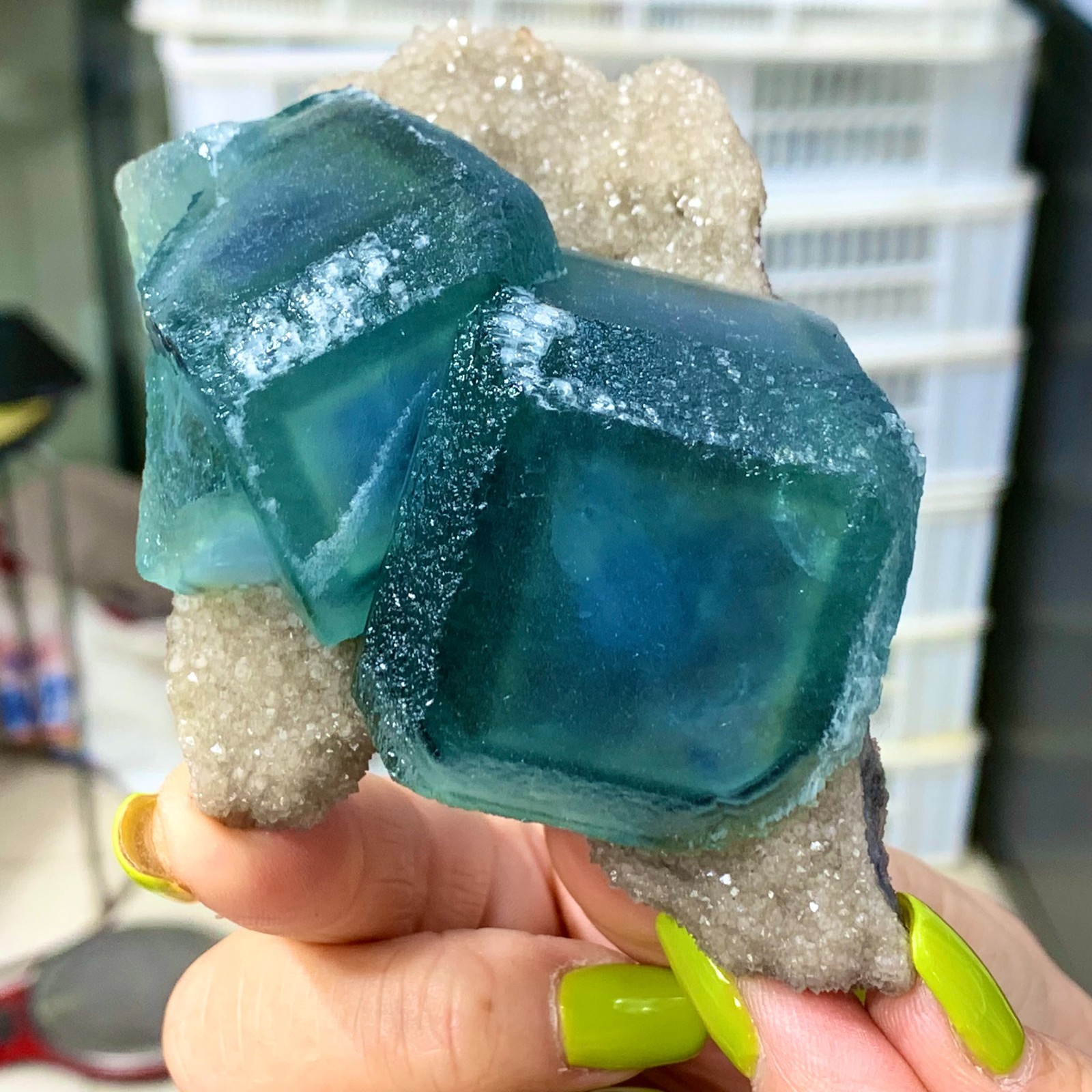 292G Natural Green Phantom Cube fluorite crystal mineral specimen/xianghualing