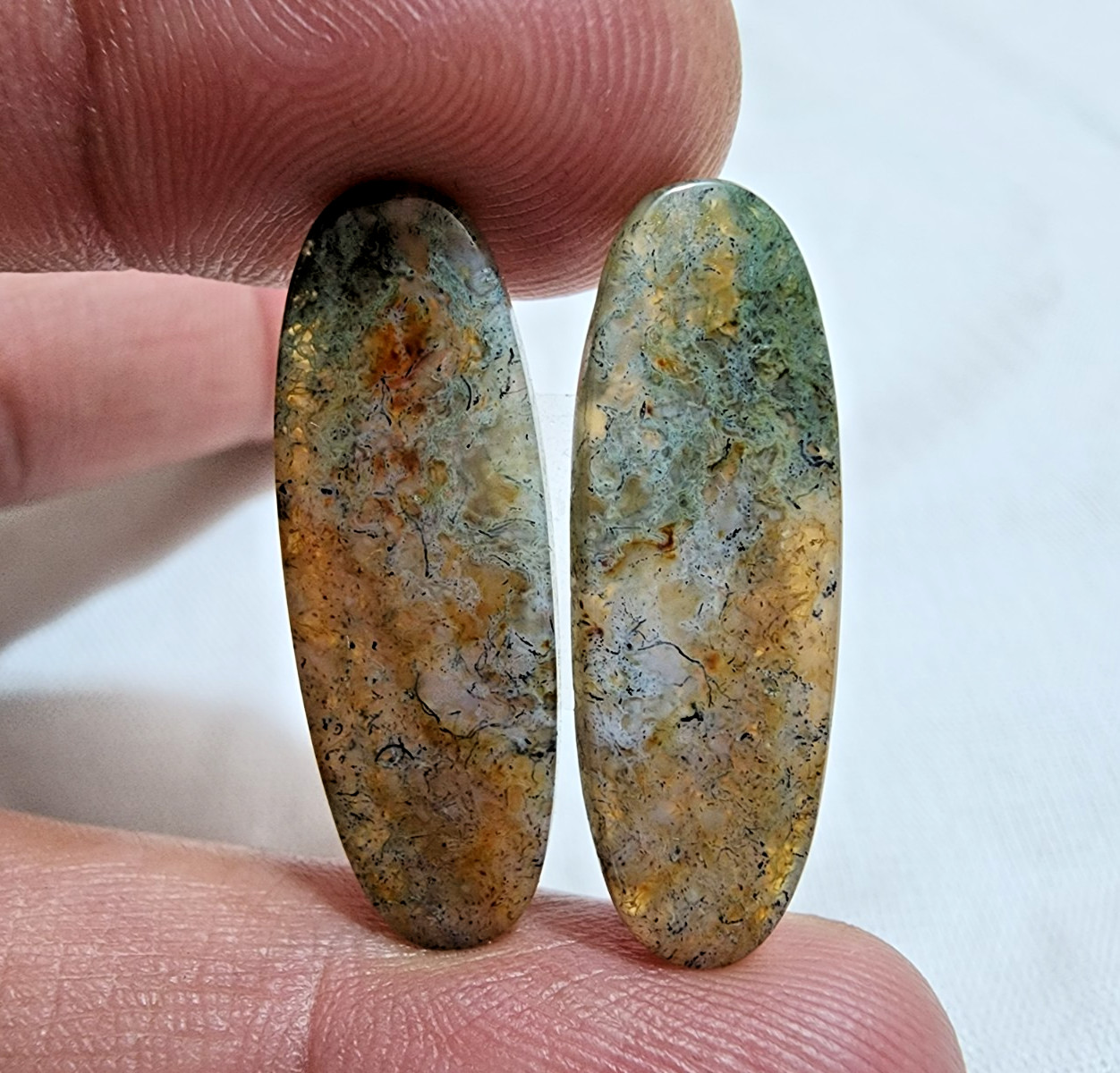 AAA+ Moss Agate Matching Pair Cabochon 25.15ct Loose Gemstone for Jewelry Making