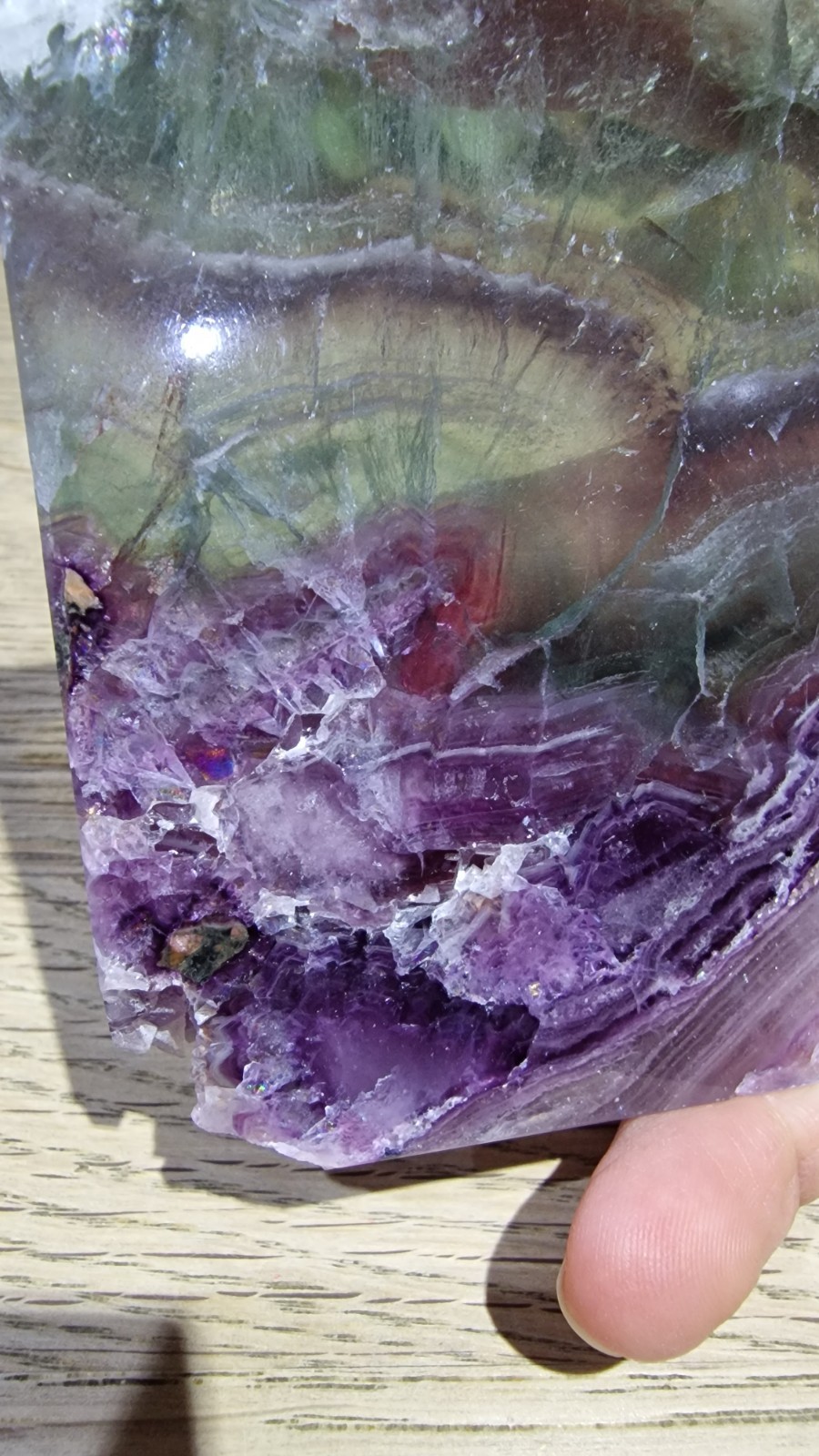 Rainbow Fluorite Crystal Slab Raw Specimen 205g UV Reactive Free Stand