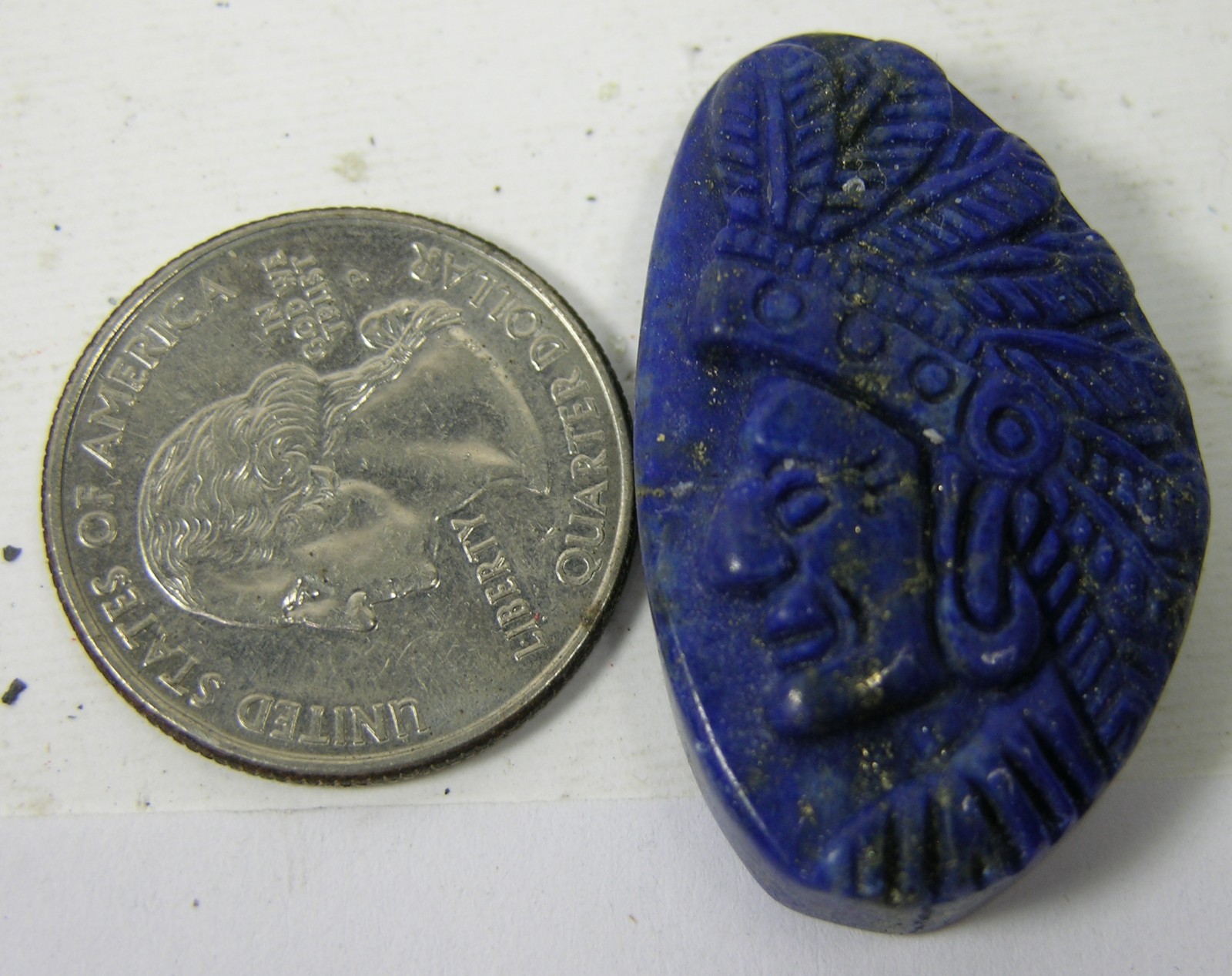 #5 Afghanistan 67.50ct Natural Lapis Lazuli Indian Head Carving 13.50g 37.00mm