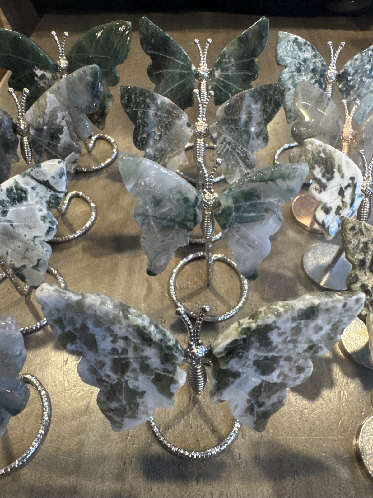 Green Moss Agate Butterfly Wing Reiki Crystal Decor 3.15”