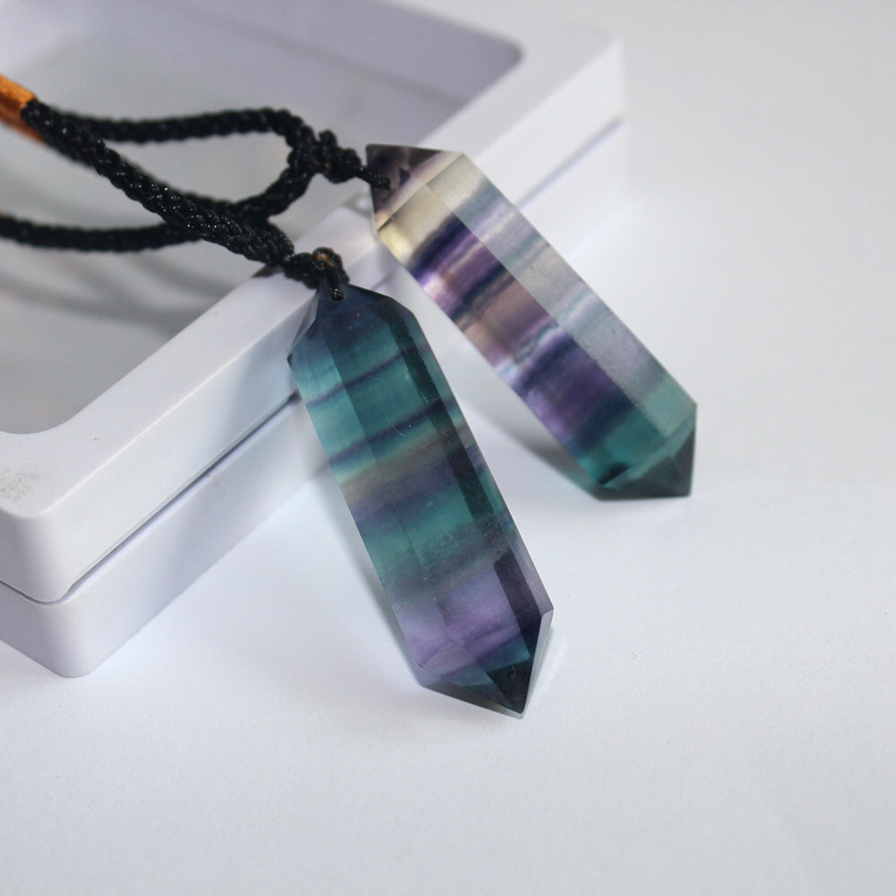 Natural Rainbow Fluorite Quartz Crystal Gemstone Pendant Healing Necklace Amulet