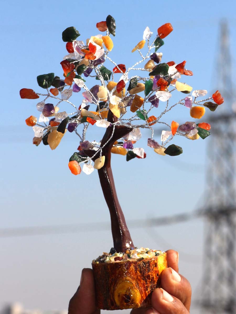 150+ Mix Carnelian+Amethyst+Crystal Gemstones Silver Branches Tree 8-9.5″ GW