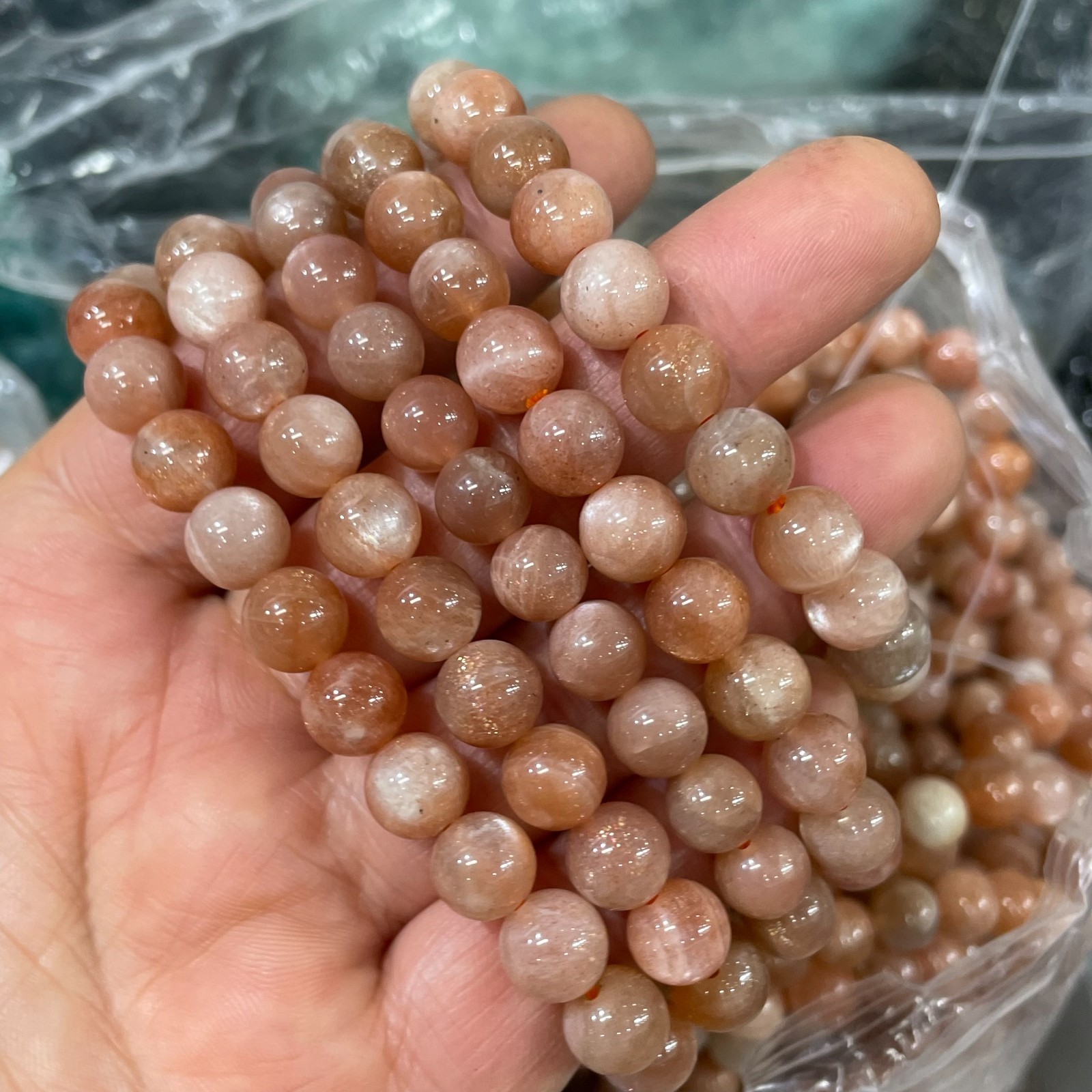 8mm 10pcs Natural Black Sunstone Strong Light Crystal Beads Bracelet