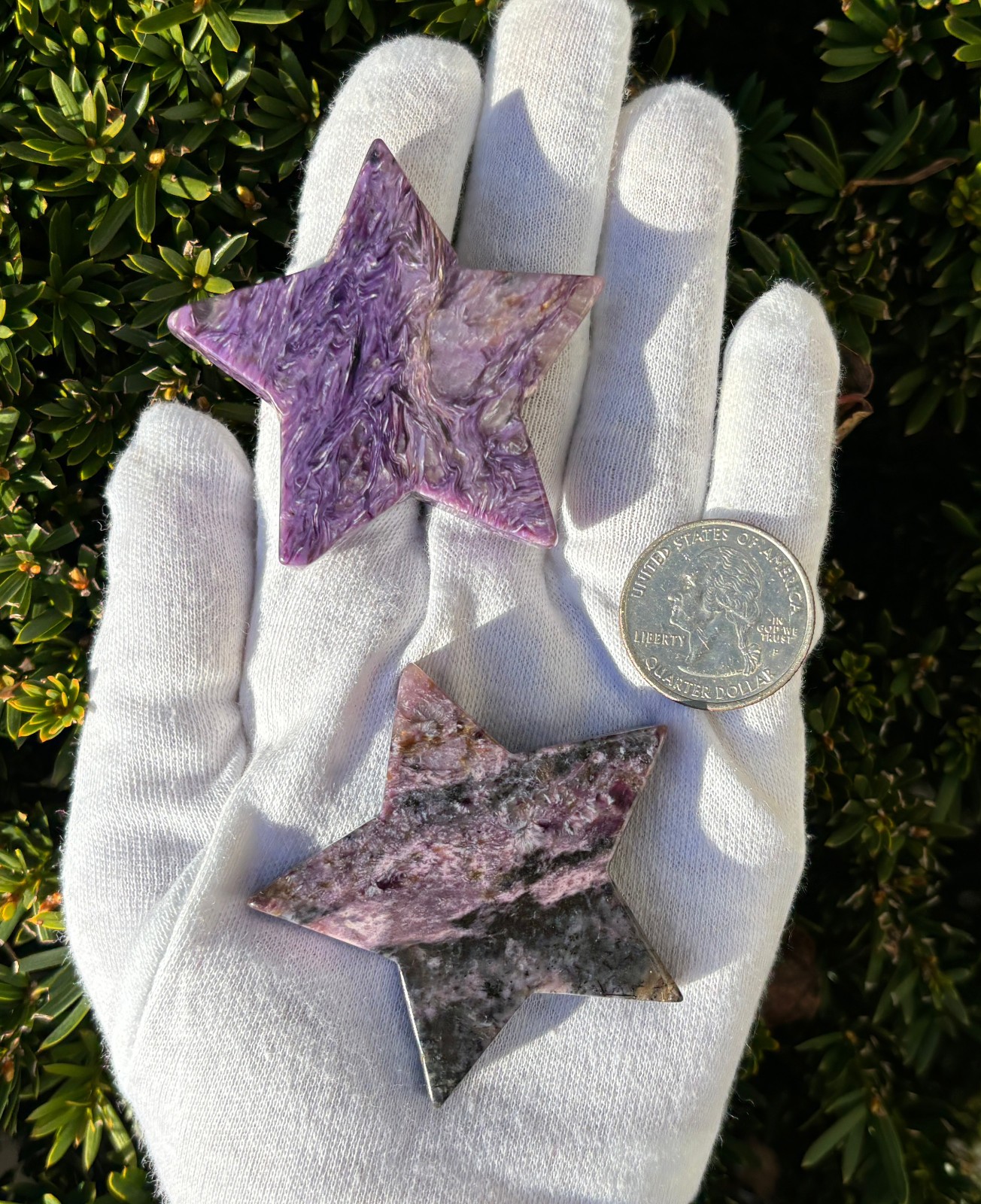 USA SALE 61g LOT 2 CHAROITE STARS STAR PALMSTONES PALMSTONE Palm Stone Stones