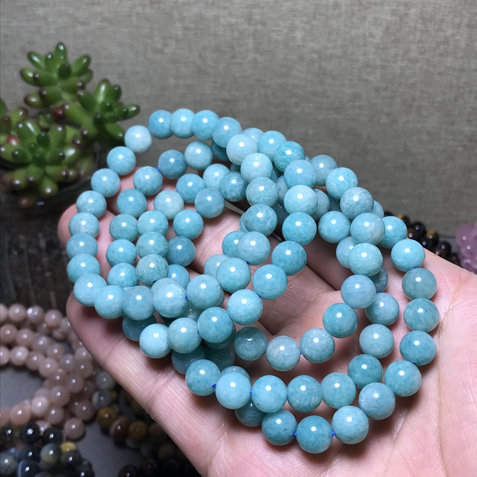 5Pcs Wholesal Natural Polish amazon stone bracelets Crystal ball 8mm