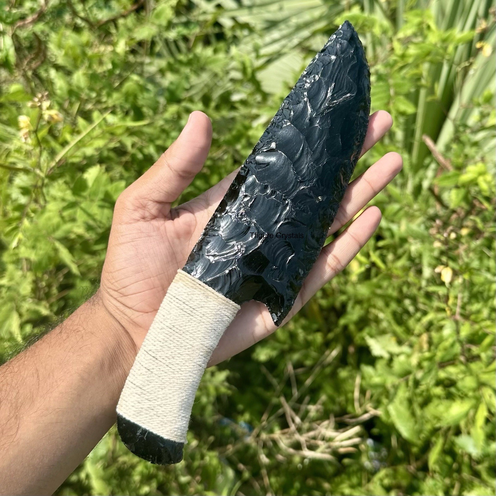 Flintknapped Black Obsidian Dagger: Handcrafted Volcanic Glass Knife 10 inches