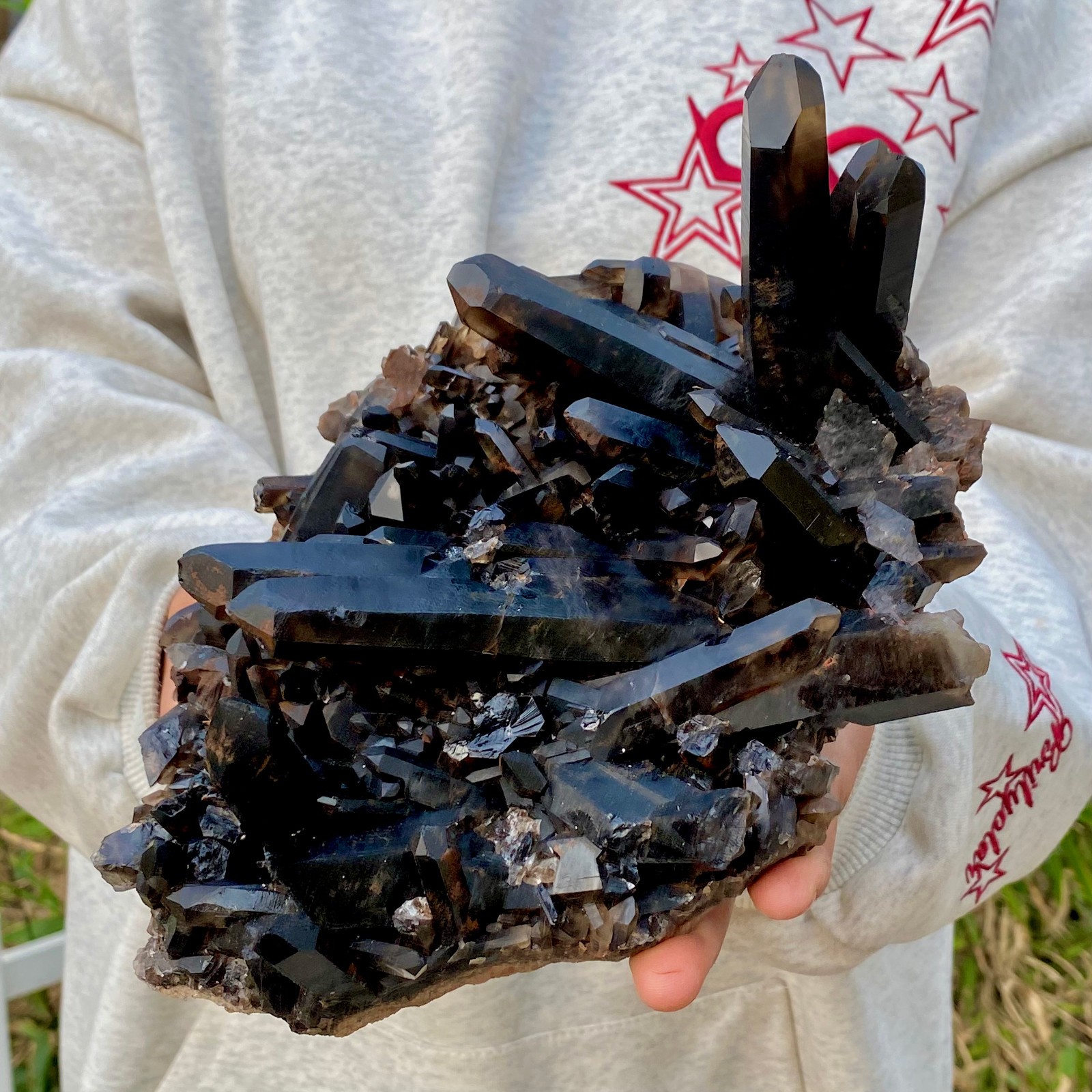 3.7LB Natural Beautiful Black Quartz Crystal Cluster Mineral Specimen Rare