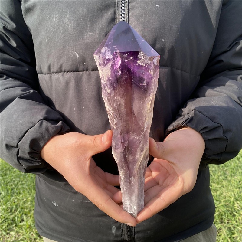 1.95LB Natural Amethyst Quartz Obelisk Rough Crystal Point Wand Healing Tower