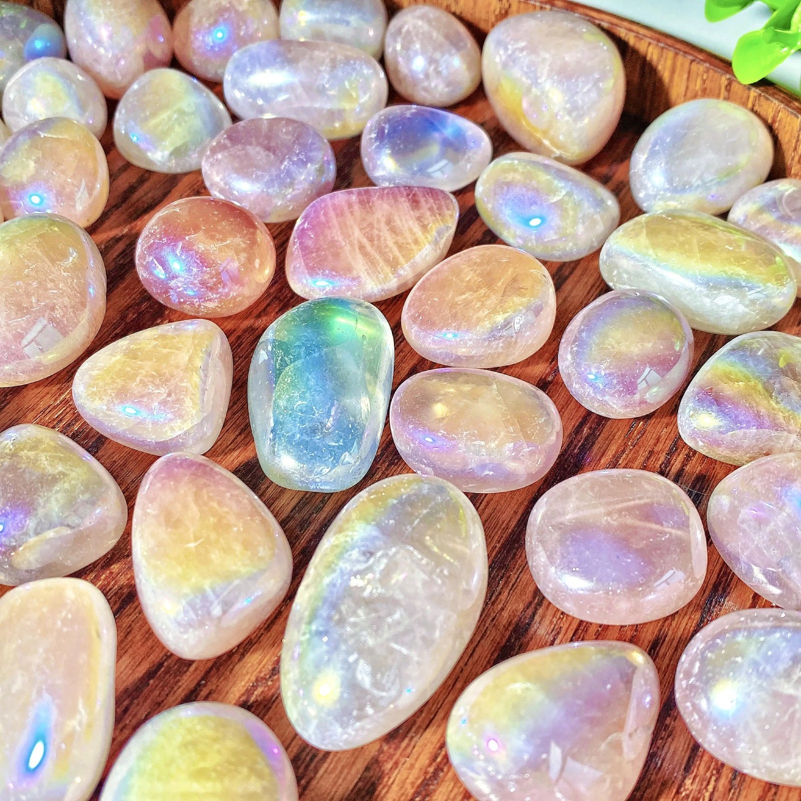 3pcs Aura Rose Quartz Tumbled Crystal Stones High Quality Natural Crystal