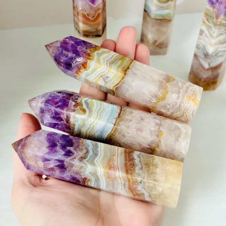Amethyst Lace Agate Crystal Tower Point Healing Crystal Obelisk Wand Decor Gift