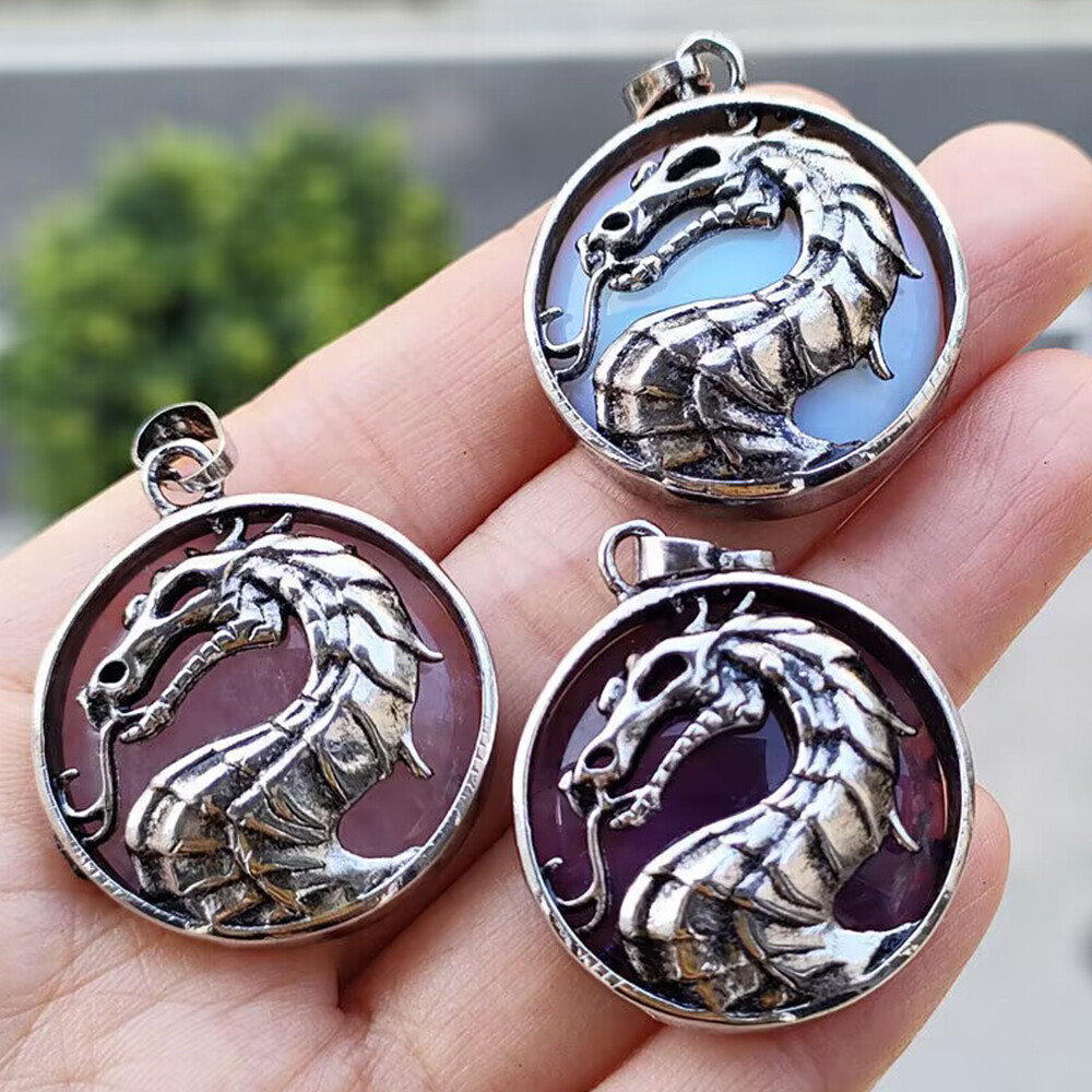 1x Natural Round Crystal Chinese Dragon Pendant Stone Jewelry Healing Reiki Gift