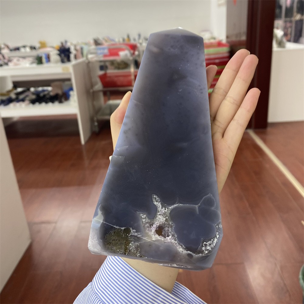 1.7LB 8.7″Natural A++Druzy Amethyst Obelisk Crystal Reiki Tower Quartz Decor