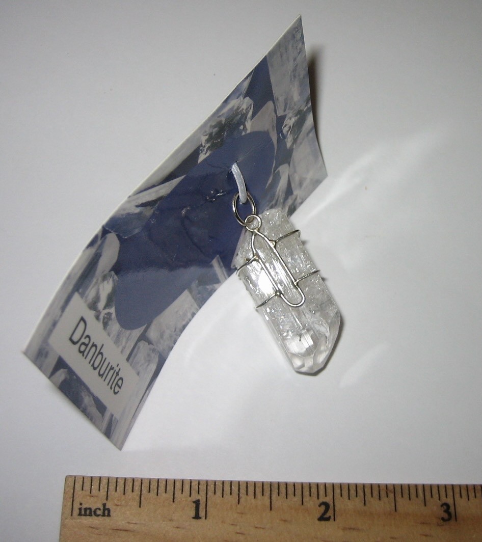 1.25″ A+ NATURAL DANBURITE CRYSTAL POINT STERLING SILVER WIRE WRAP PENDANT *3