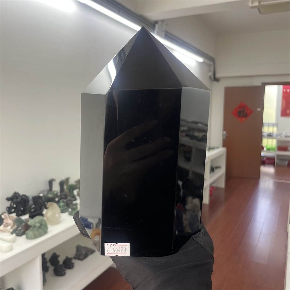 8.3LB 8.2″ Natural Black Obsidian Obelisk Tower Crystal Quartz Mineral Energy