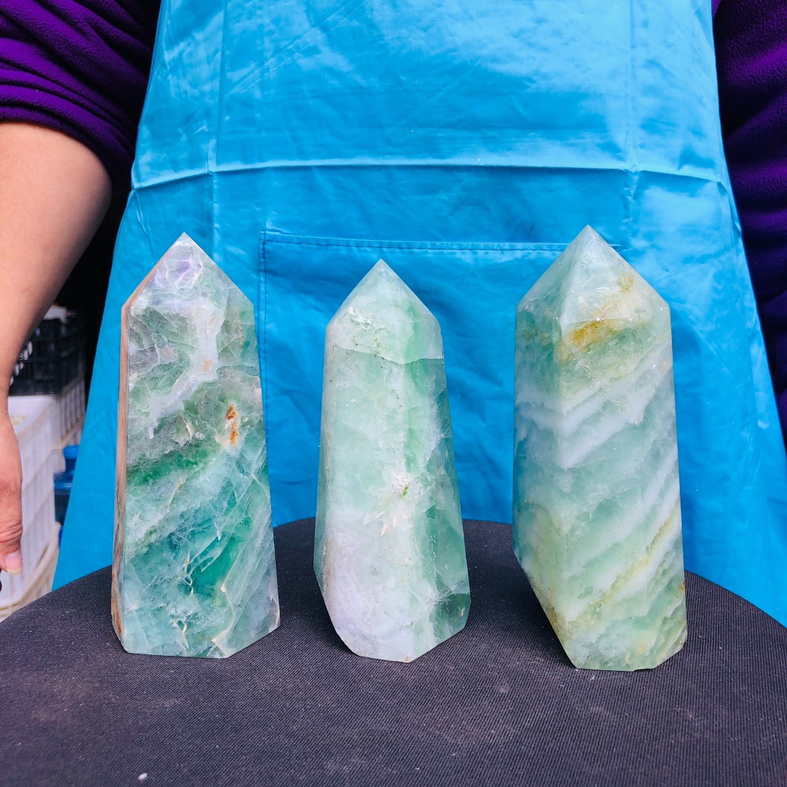 5.25LB 3Pcs Natural Colourful Fluorite Obelisk Quartz Crystal Tower Healing