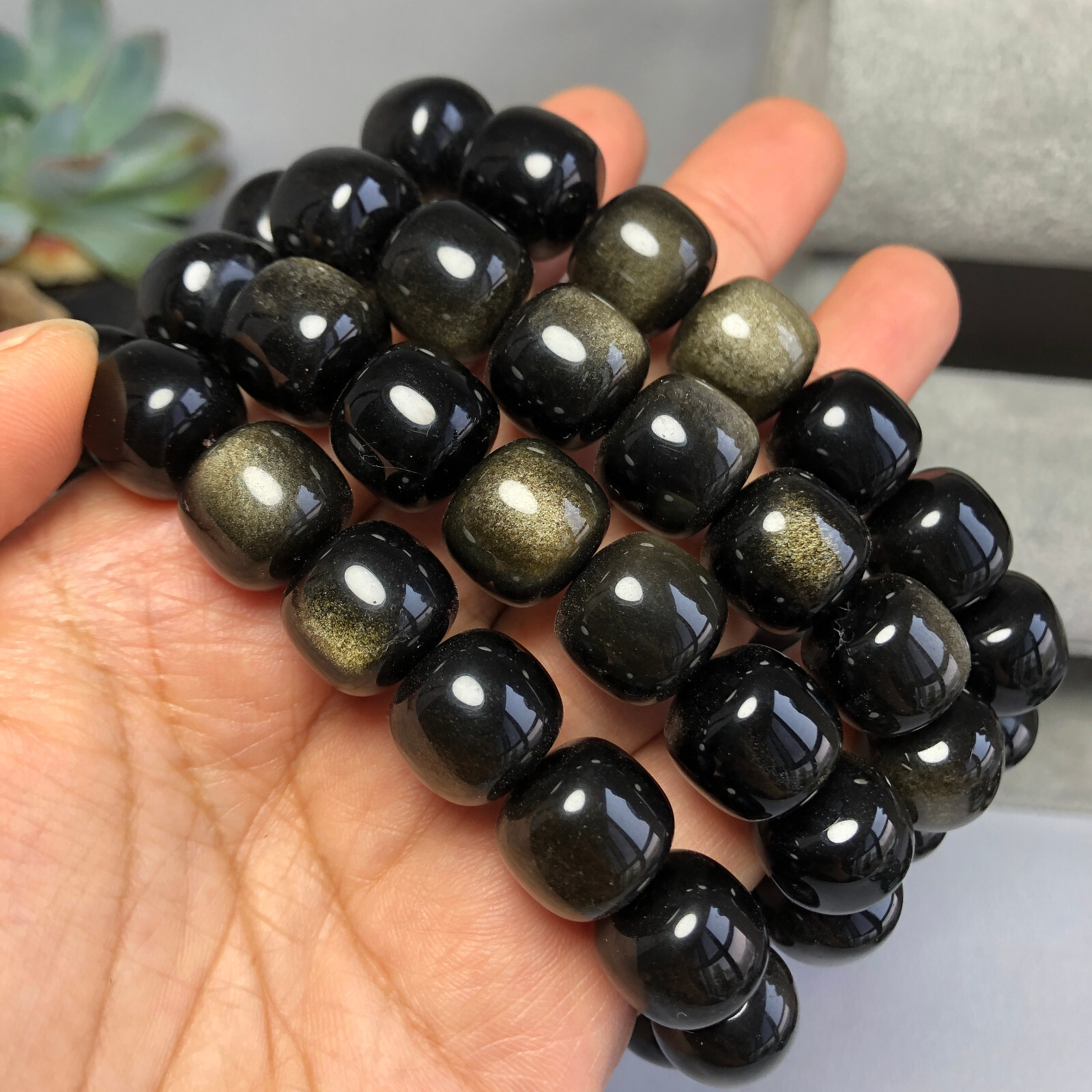 1pcs wholesale Natural Golden obsidian quartz Crystal beads bracelet 14-12mm