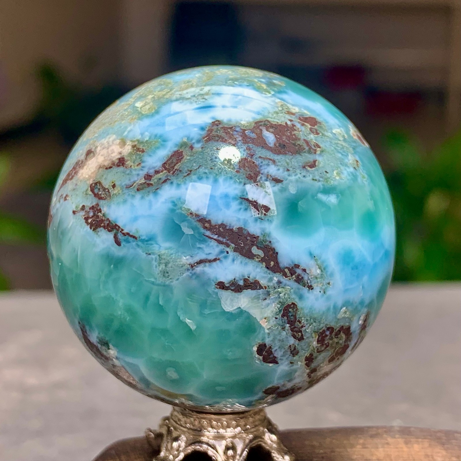 104G Natural larimar Gorgeous rough Crystal Sphere Ball Healing