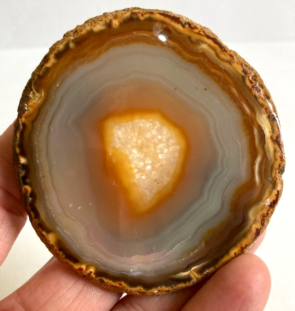 Amber Agate Slice Geode Slab Brazilian Stone Dyed (hole drilled for hanging)