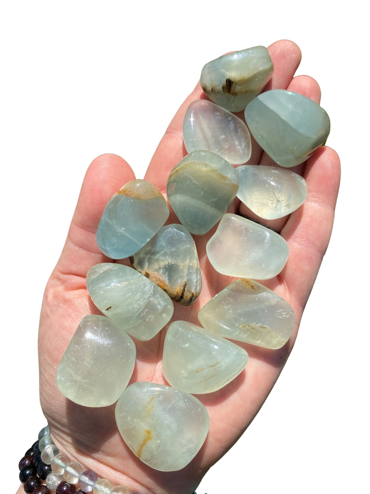 Lemurian Aquatine Calcite Tumbled Stone from Argentina, Polished Crystal