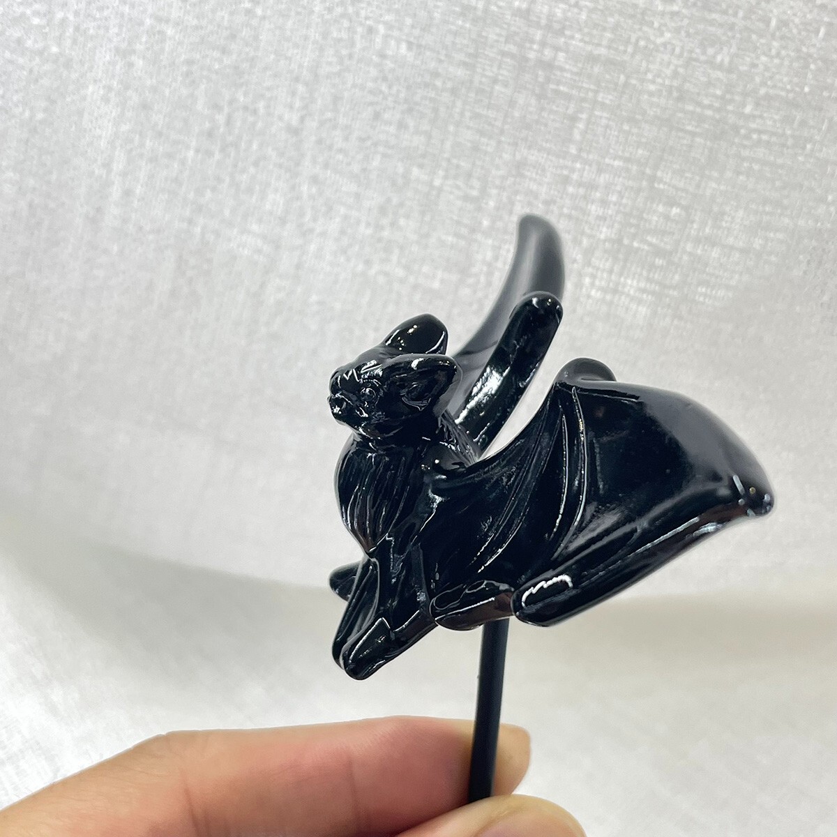 Natural Obsidian Bat Hand Craved Healing Stone Crystal Figurine Reiki Energy