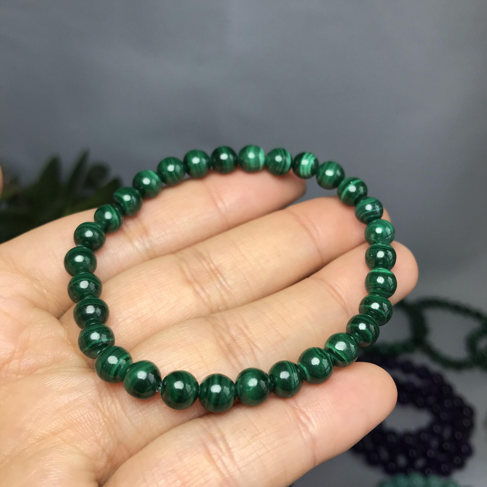 Natural malachite Polish stone bracelets Crystal ball sphere Specimen 6mm 13.8g