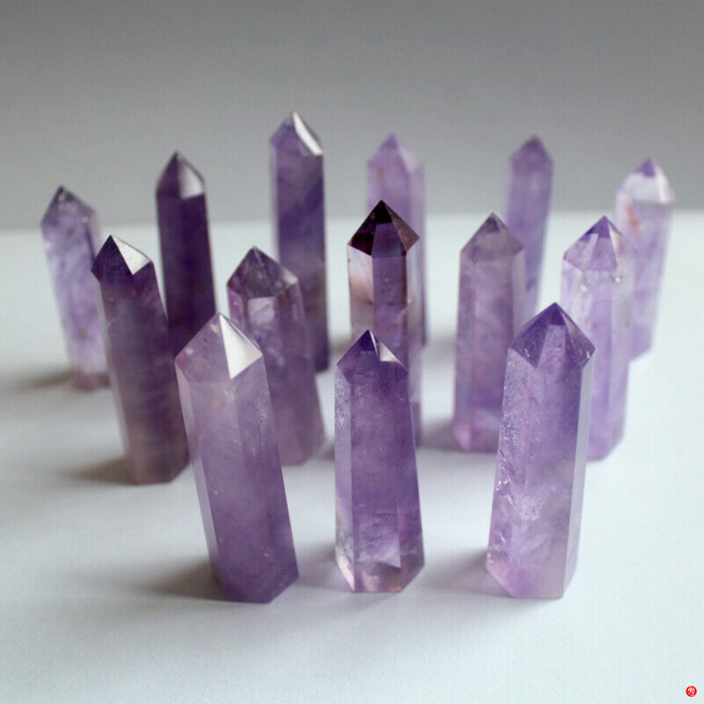 1Pc Natural Purple Amethyst Quartz Crystal Point Wand Healing Rock Stone Obelisk