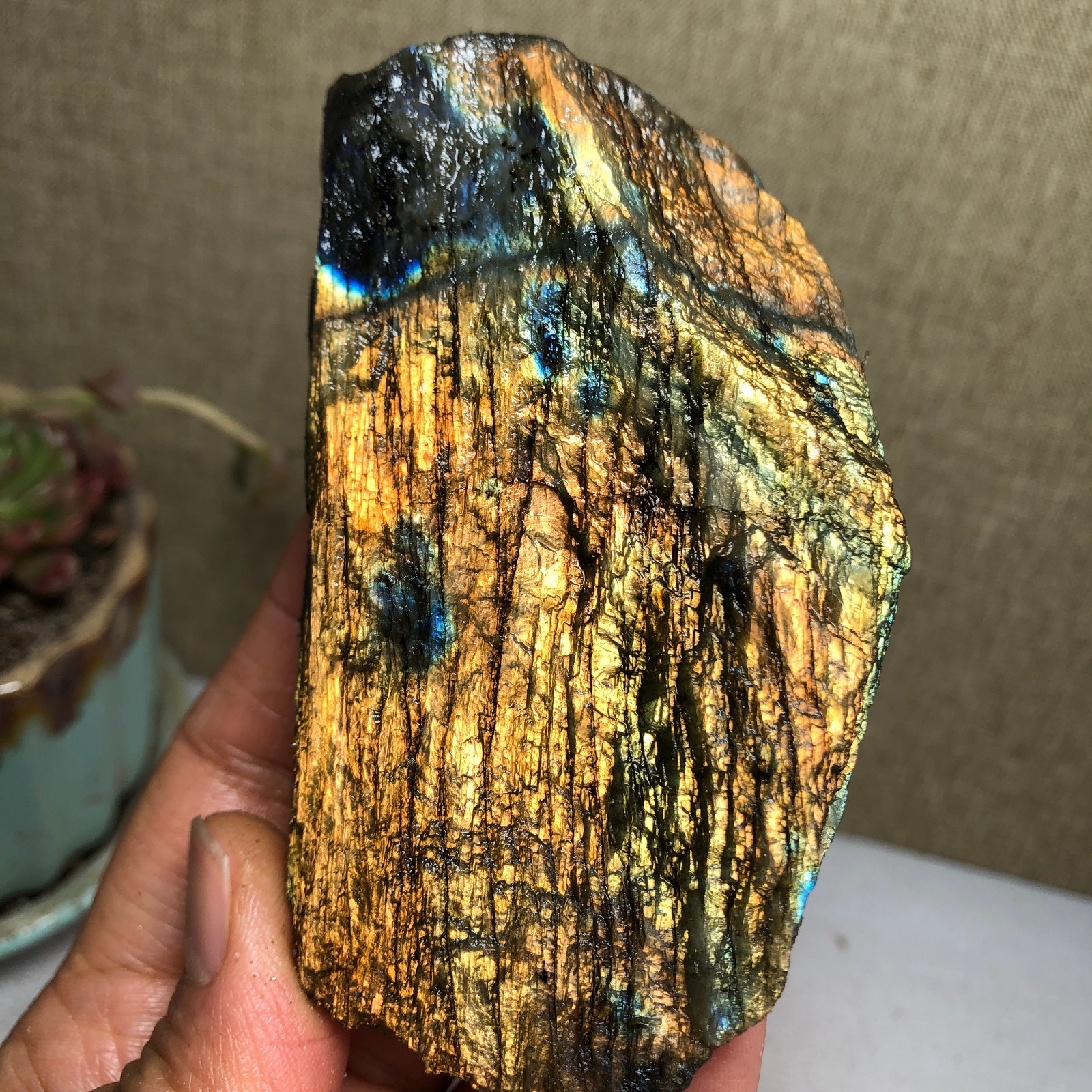 90mm Natural Labradorite Crystal gemstone rough original Specimen 213g A3440