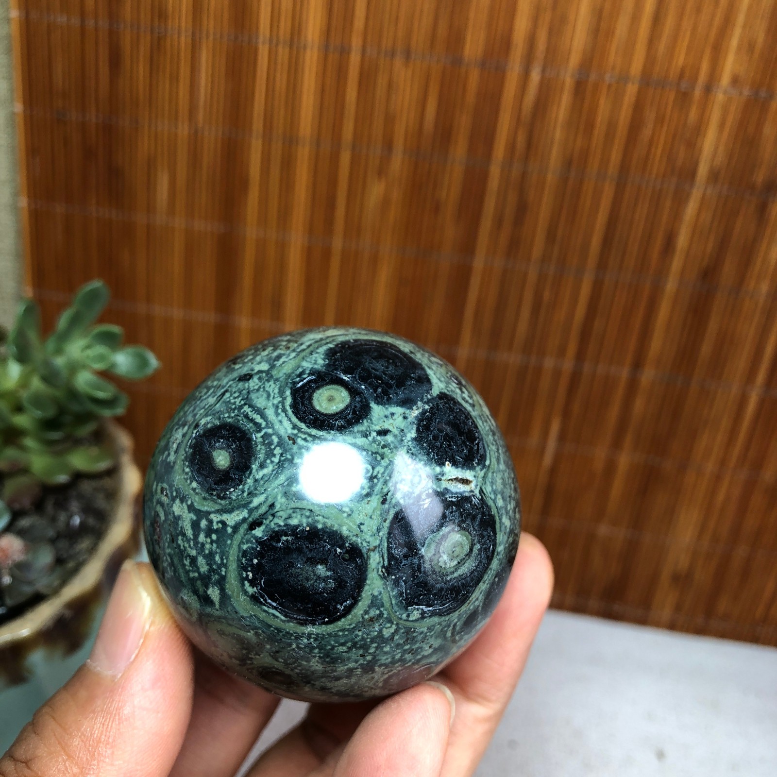 50mm NATURAL Green Kambaba jasper sphere ball quartz Crystal Healing 185g A6140