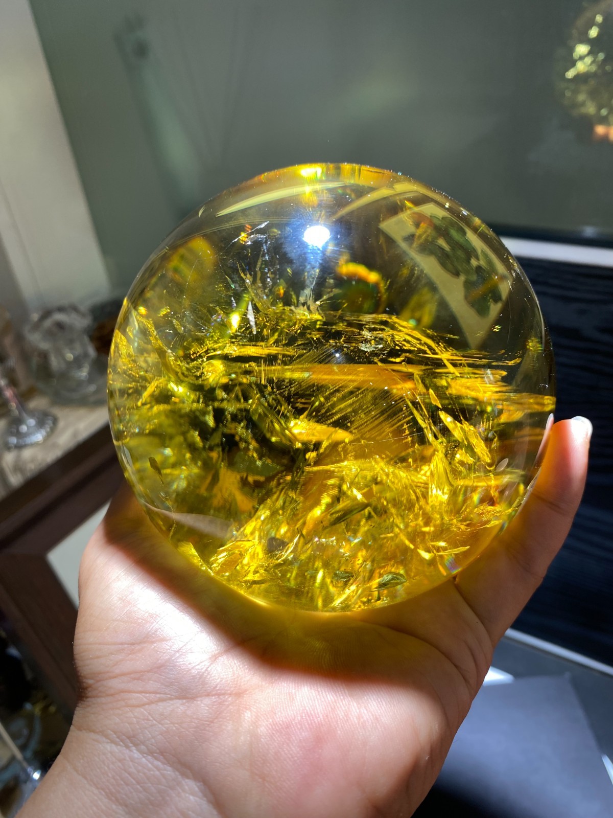 110mm TOP! Natural Rainbow Citrine ball carved Crystal Sphere reiki Heal Decor
